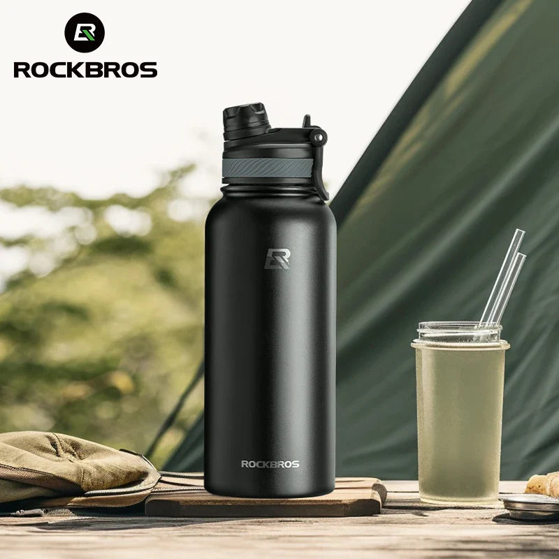 Insulated Stainless Steel Cycling Water Bottle — Vacuum Thermos 550/650/1000/1200ml (18.6/22/33.8/40.6oz) with Carry Handle