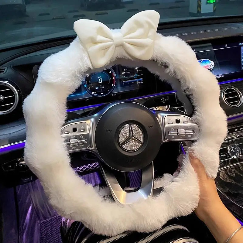 Plush Velvet Steering Wheel Cover – Soft Winter Car Handlebar Cover for Women, Cute High-End Interior Accessory