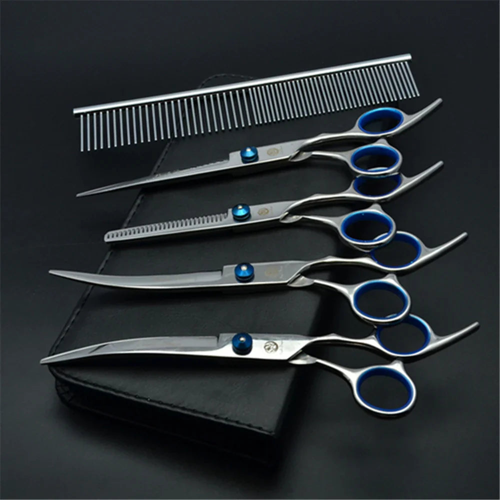 Dog Grooming Scissors Set 6" (15 cm) & 7" (17.5 cm) Stainless Steel Pet Shears — Thinning, Curved & Cutting