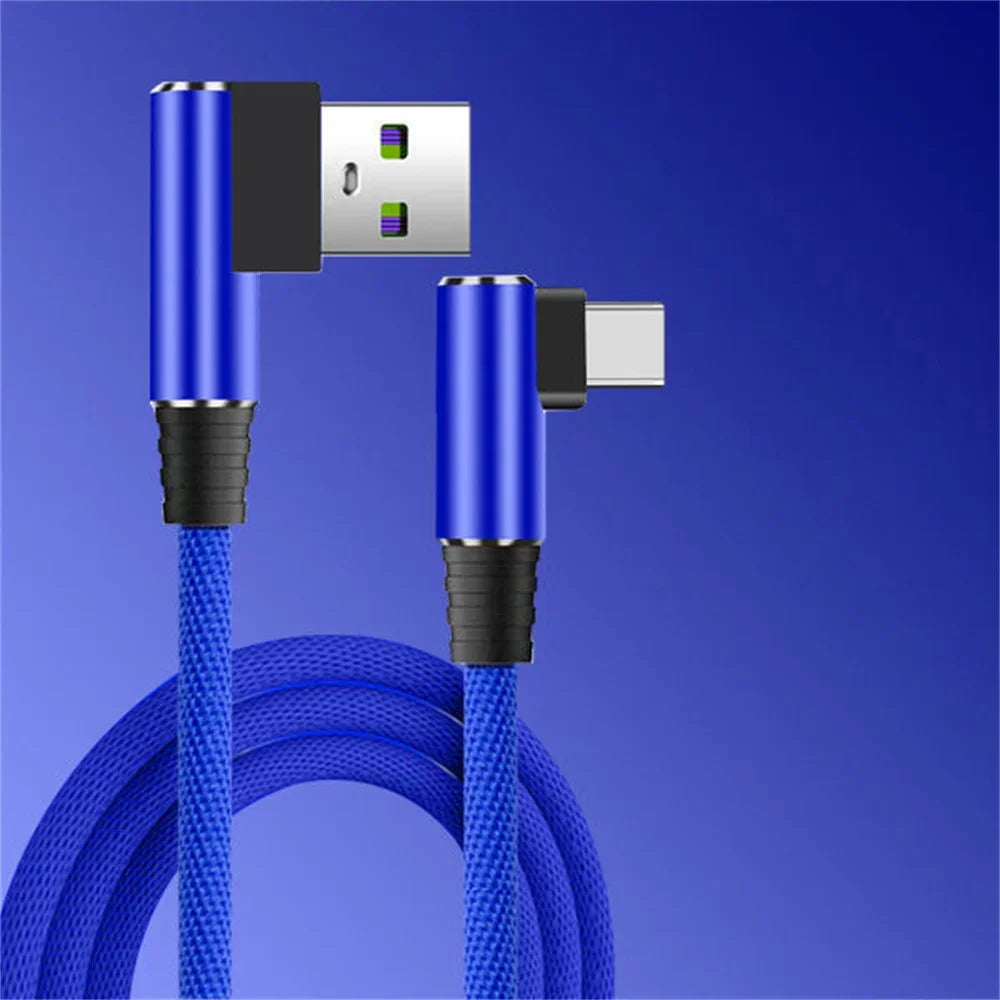 40W 5A USB-A to USB-C Fast Charging Braided Cable 90 Degree Elbow PD Quick Charge for iPhone Samsung Xiaomi Huawei