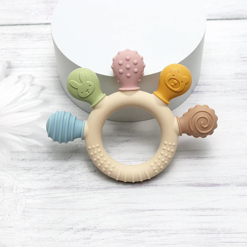 Multicolor Silicone Baby Ring Teether – Calming Chew Beads Sensory Gum Relief for 0–24 Months