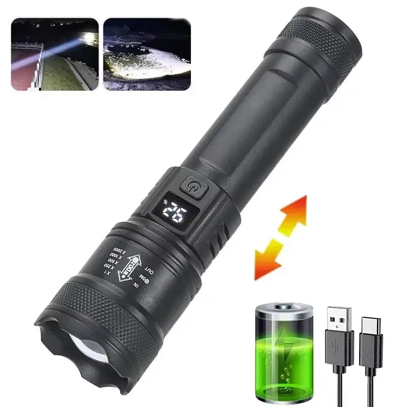 Super Bright USB Rechargeable Tactical Flashlight 1,600,000 LM - Long-Range Waterproof LED Torch for Camping & Fishing