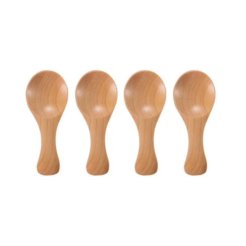 4-Pack Mini Wooden Spoons Small Short-Handle Sugar Salt Spice Scoops for Coffee Tea & Baby Feeding
