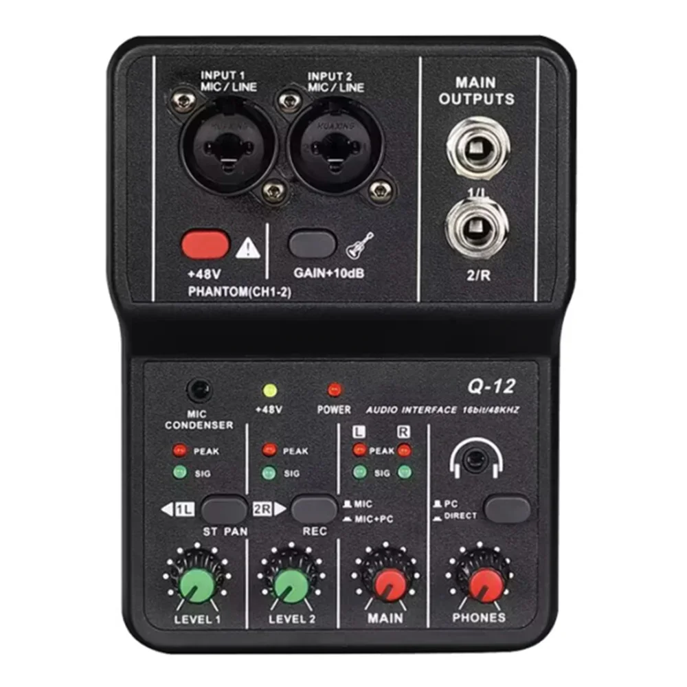 2-Channel Portable USB Audio Interface Mixer – Mini Sound Card for Guitar Recording, Studio Singing & Live Streaming