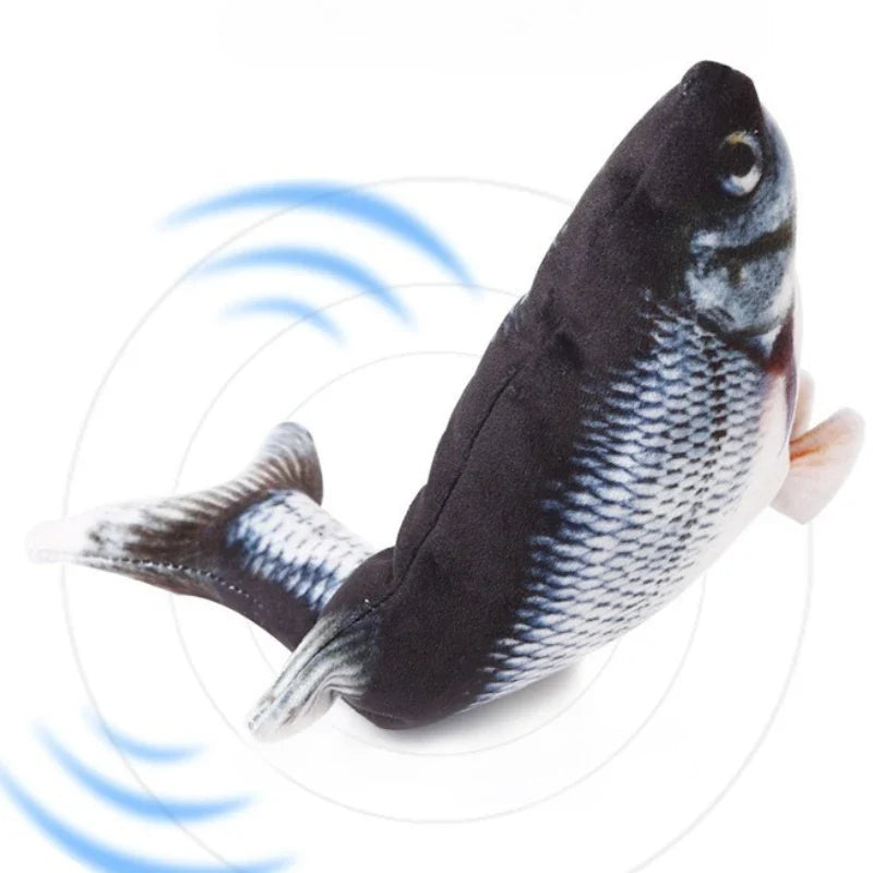 USB-Powered Interactive Cat Plush Toy Fish Grass Design — Bite-Resistant Kitten Chew Toy for Teeth Cleaning, 10.2 x 3.9 in (26 x 10 cm)