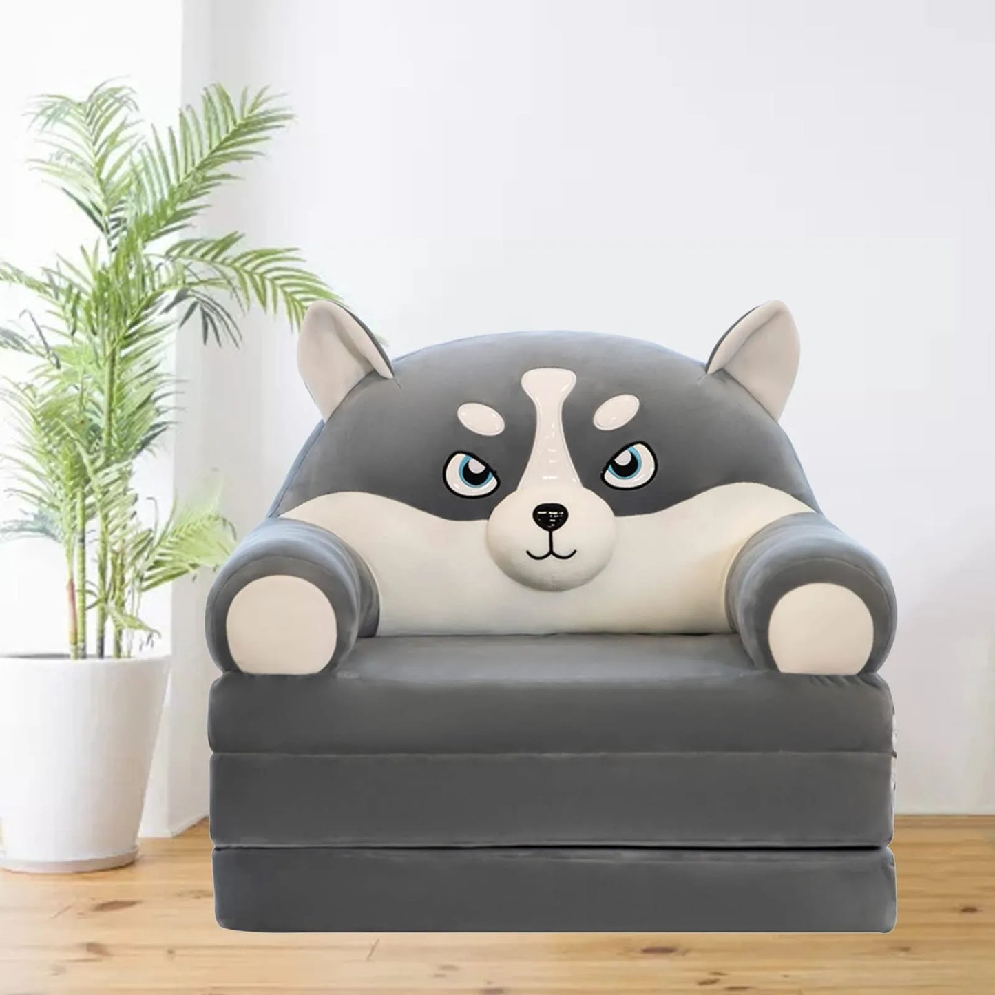 2-in-1 Foldable Plush Kids Sofa Bed – Cartoon Children's Fold-Out Chair for Nursery & Playroom