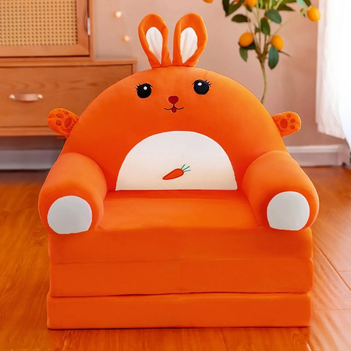 Plush Foldable Kids 2-in-1 Sofa Bed – Cartoon Flip-Open Armchair & Nap Lounger