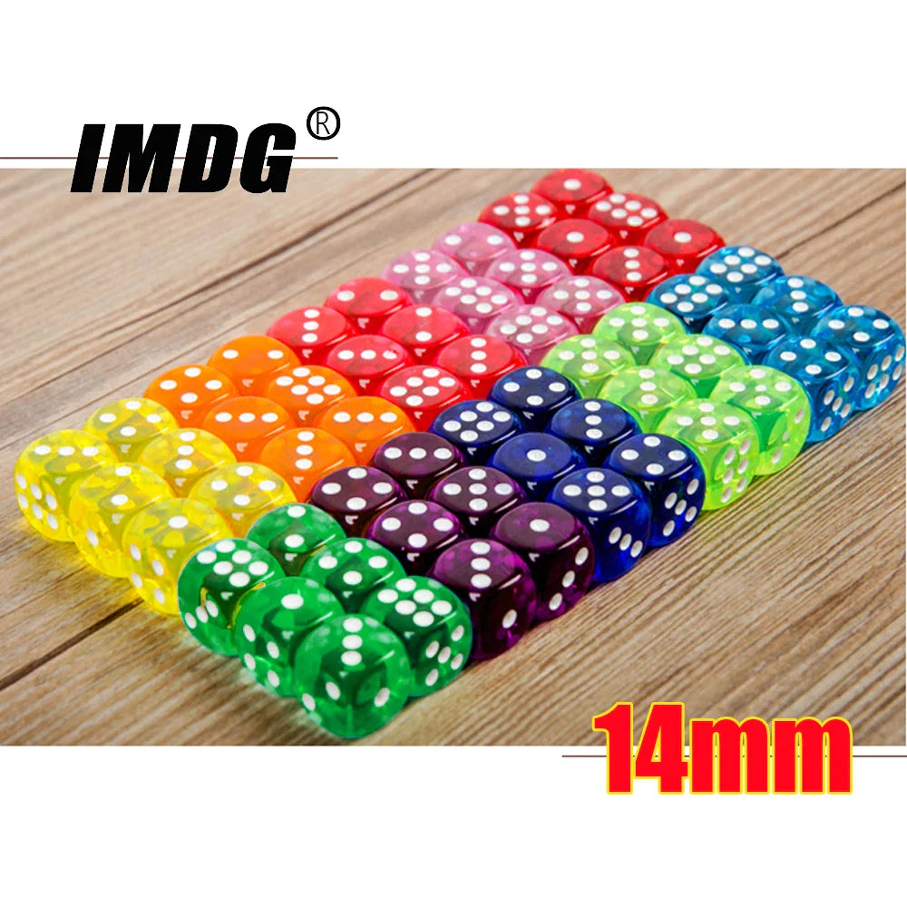 10-Pack 14mm (0.55 in) Transparent Acrylic Dice Rounded Corner Multi-Color Game Dice