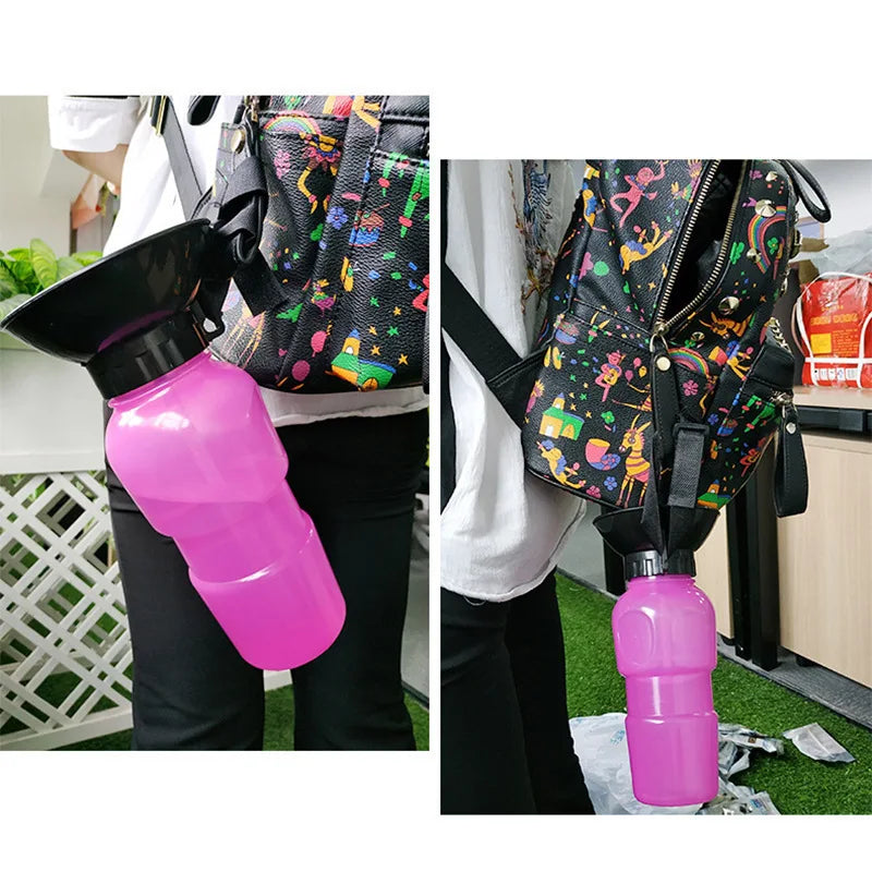 500ml (16.9oz) Portable Dog & Cat Travel Water Bottle with Built-In Drinking Bowl