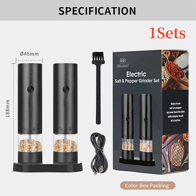 USB Rechargeable Electric Pepper Grinder and Salt Mill with Dual Chambers and Charging Base