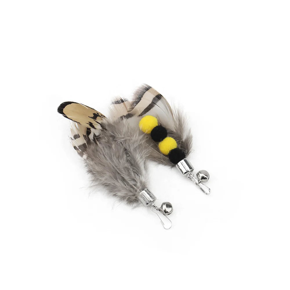 6-Pack Feather Replacement Heads for Cat Teaser Wand – Simulated Insect Interactive Kitten Toy