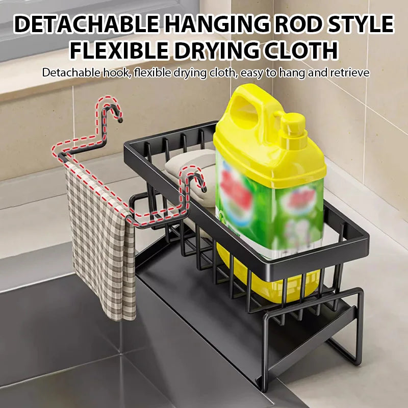 Plastic Sink Drain Rack Organizer Self-Draining Desktop Shelf for Soap, Sponge, Dishcloth & Towel