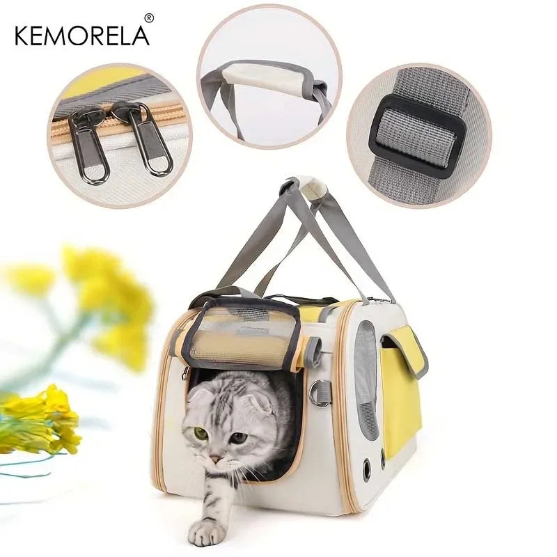 Portable Soft-Sided Nylon Pet Carrier for Cats & Small Dogs - Travel Mesh Carrier for Outdoor & Car