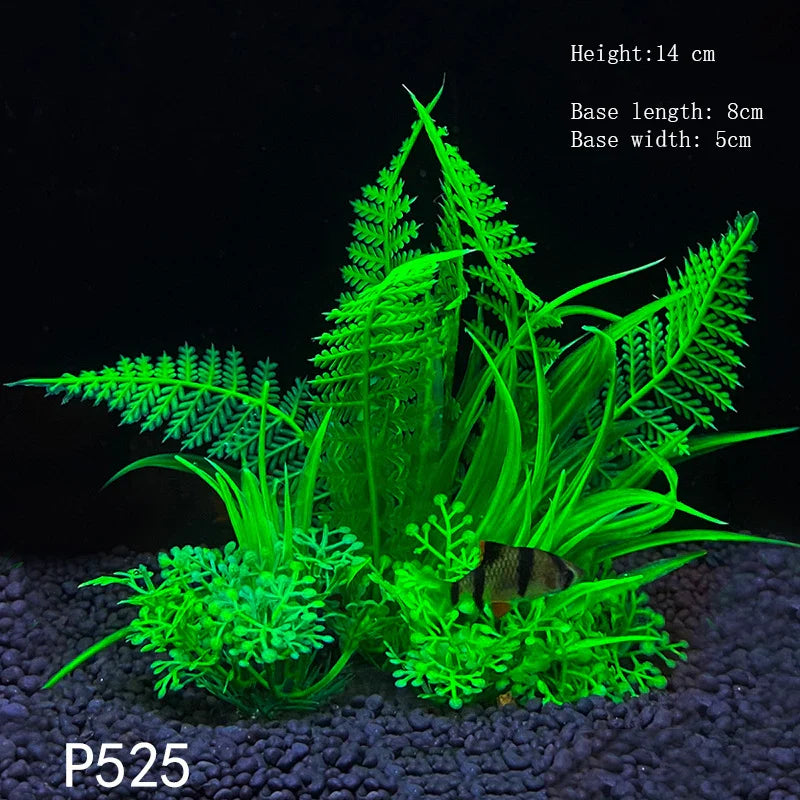 Artificial Aquarium Plants – Plastic Underwater Green Shrubs with Resin Base, Fish Tank Decoration