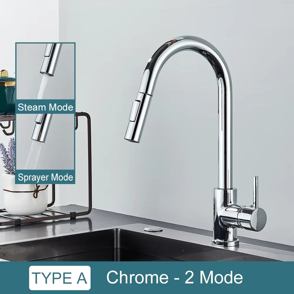 Black Pull-Out Kitchen Faucet 2-Mode Spray & Stream, Deck-Mounted Single-Handle Mixer, 304 Stainless Steel, 1/2-inch Connection