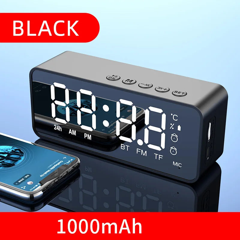 Portable Bluetooth Alarm Clock Speaker, FM Radio, TF Card & AUX, Mini Wireless Subwoofer Sound Box