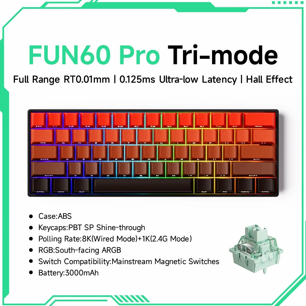 60% Magnetic Hot-Swappable Mechanical Keyboard — Tri-Mode USB-C / Bluetooth 5.0 / 2.4GHz, PBT Doubleshot Keycaps & ARGB Lighting