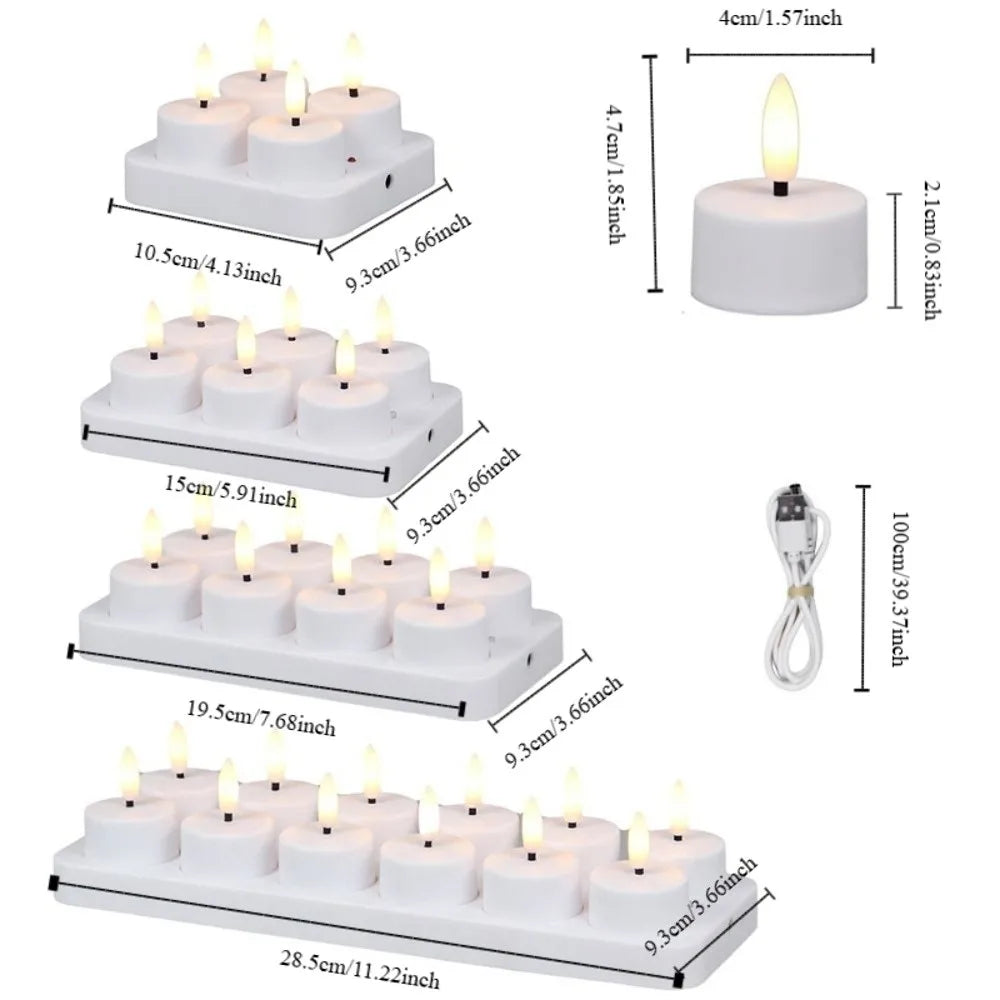 LED Flameless Candle Set 4/6/8/12 Pack – Remote & Charging Base, Battery-Operated Tea Lights for Wedding & Party Decor