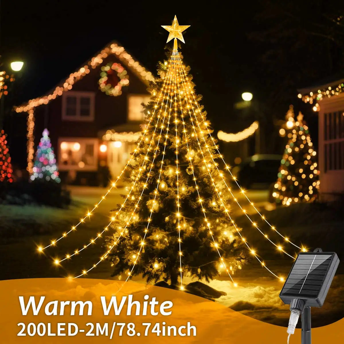 Solar Star String Lights 2m/3m (6.6/9.8 ft) IP67 Waterproof 8-Mode Warm White and Multicolor Outdoor Christmas Wedding Fairy Lights