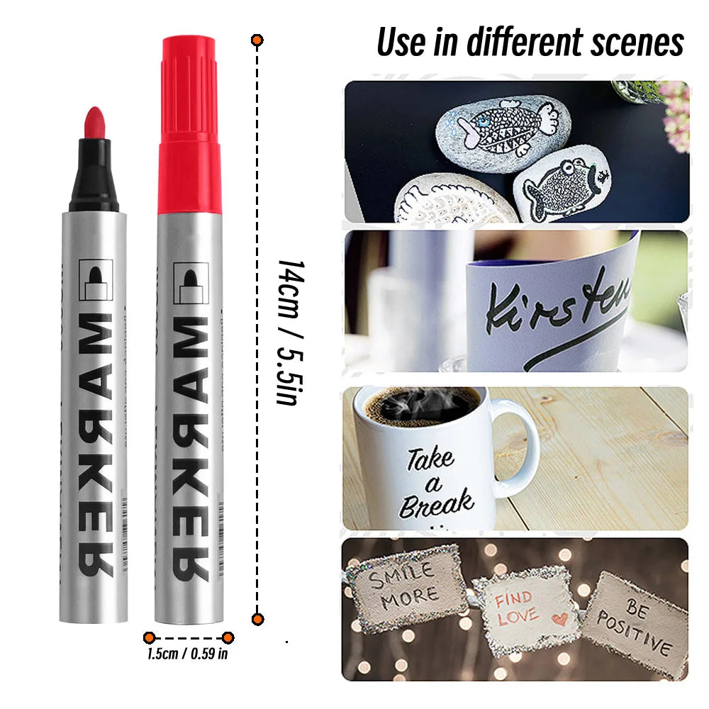 Waterproof Black Permanent Paint Marker - Quick-Dry Oil-Based Pen for Tires, Metal & Glass