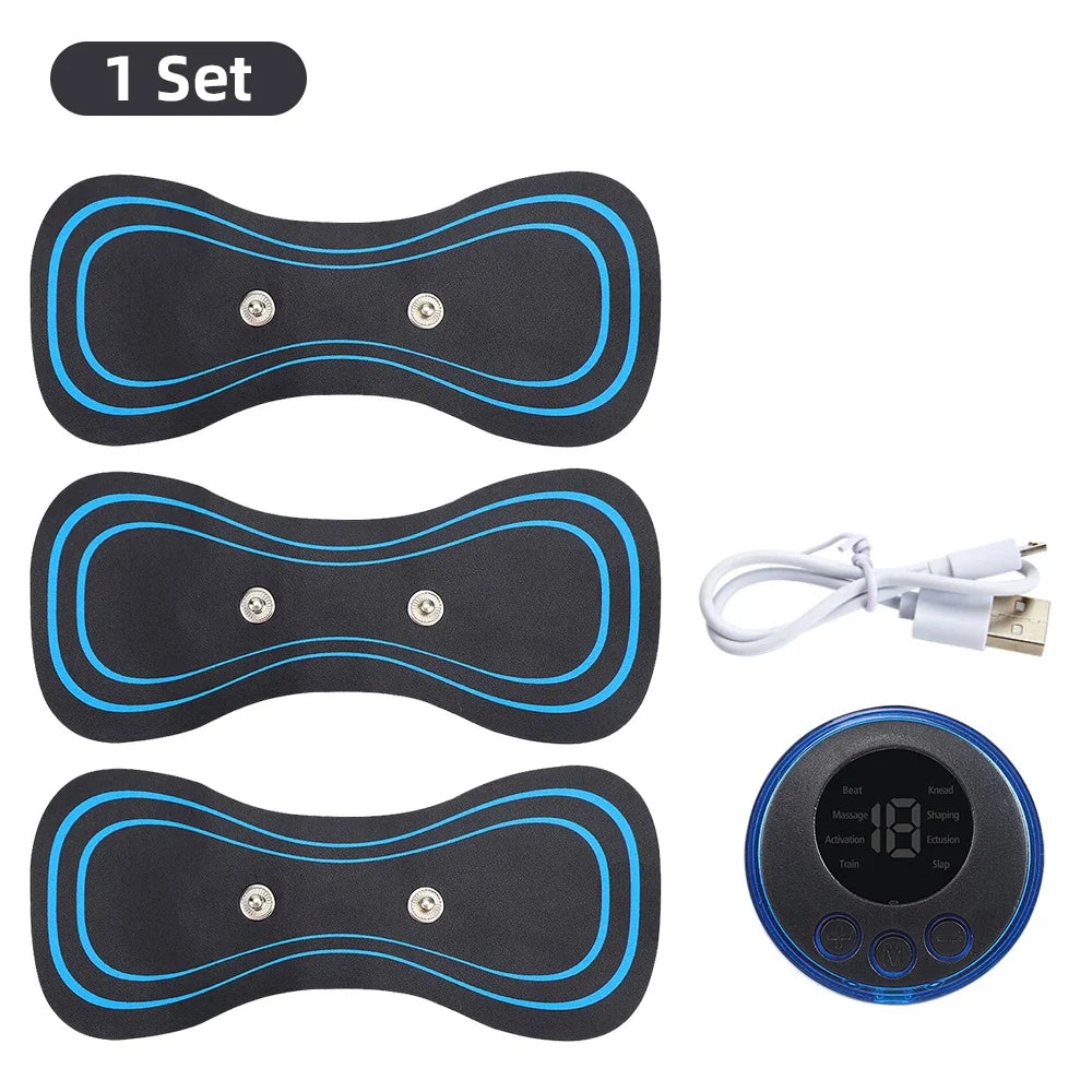 Portable EMS Neck & Body Muscle Stimulator – Low-Frequency TENS Pain Relief Massager with Gel Patches