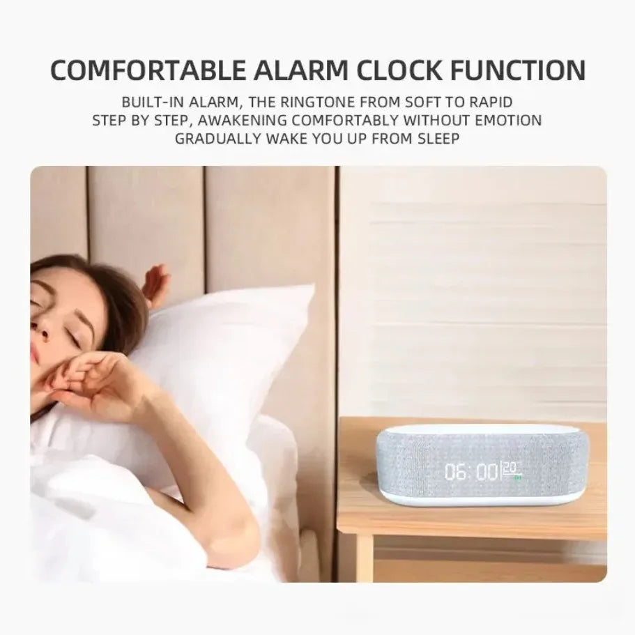 Qi Wireless Charging Alarm Clock with LED Night Light & Thermometer — 15W Fast Charge Dock for Smartphones