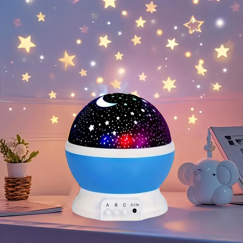 Starry Night Projector Lamp with Moon and Stars 360° Rotating LED Night Light 9 Color Modes USB or 3 AA Battery Powered