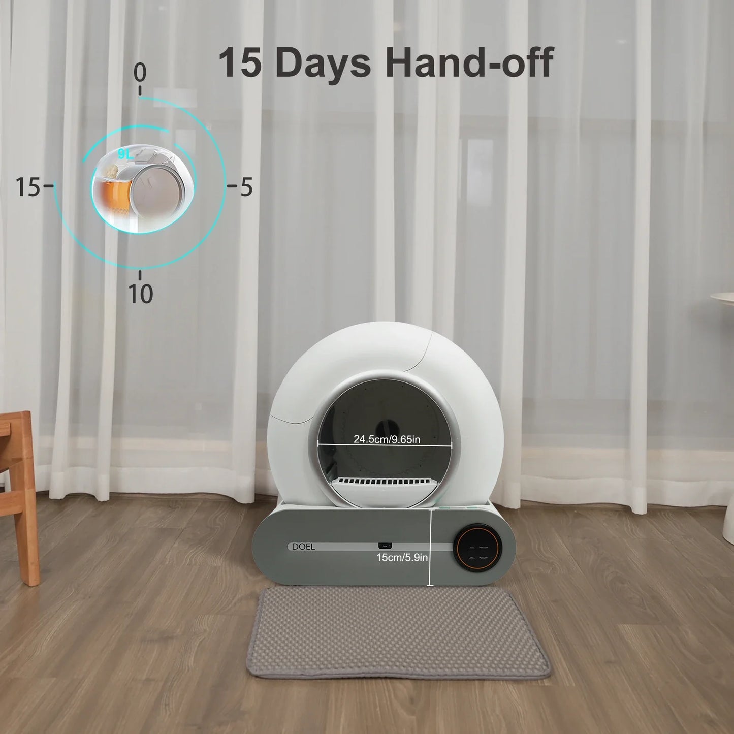 Self-Cleaning Cat Litter Box 65L Automatic Smart Cat Toilet with App Control 2.4GHz Wi‑Fi, Trash Bag & Litter Mat