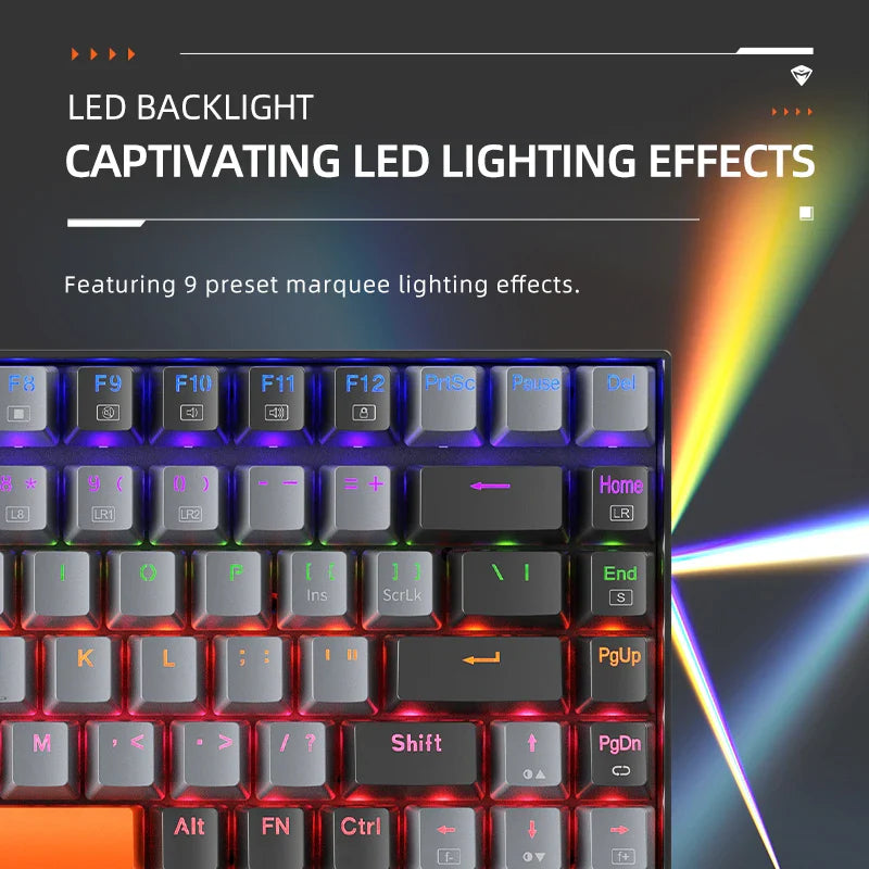 75% TKL 84-Key Hot-Swappable Mechanical Gaming Keyboard — Wired USB-C, Doubleshot PBT Keycaps, 6-Color Backlight