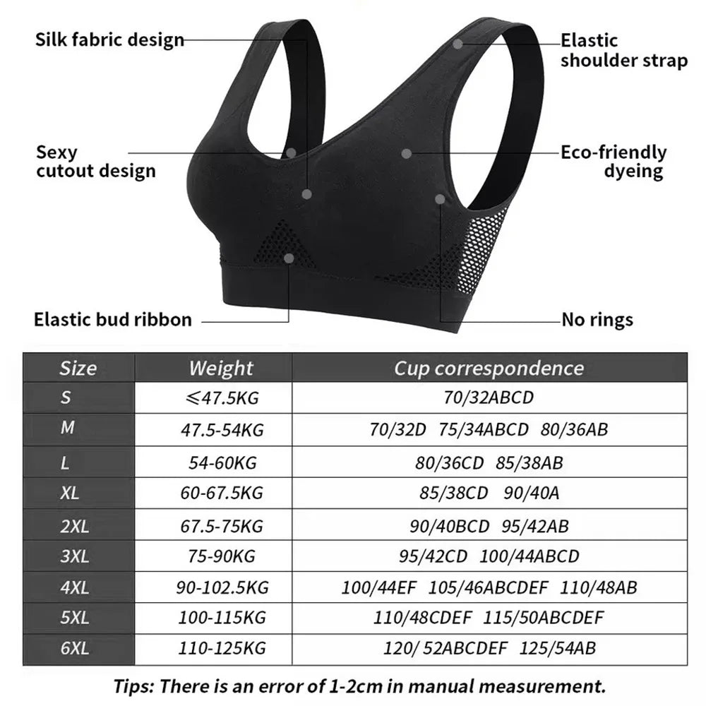 Seamless Mesh Plus Size Sports Bra Wireless Shockproof Breathable Yoga and Gym Crop Top Up to 6XL