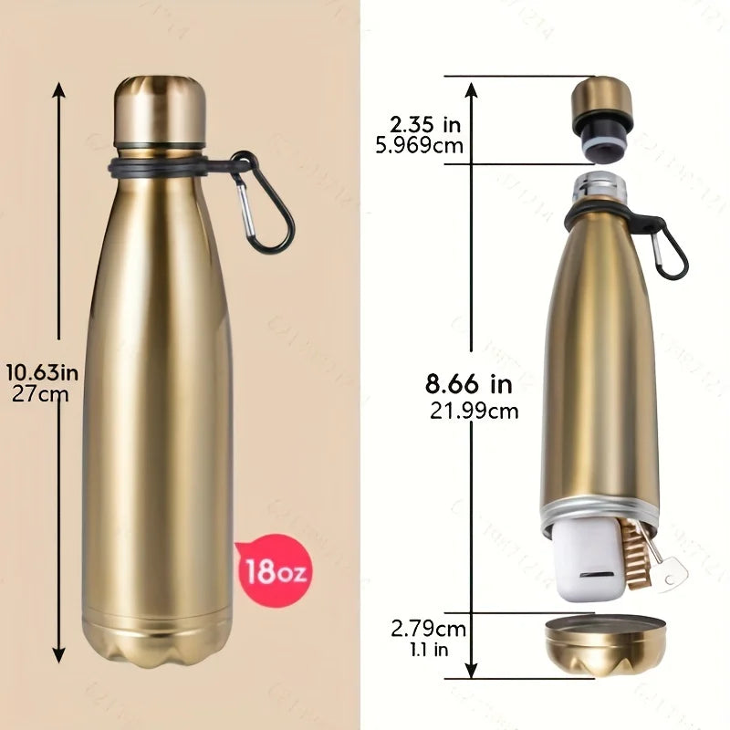 Stainless Steel Diversion Water Bottle Safe with Hidden Compartment for Keys, Cash and Valuables