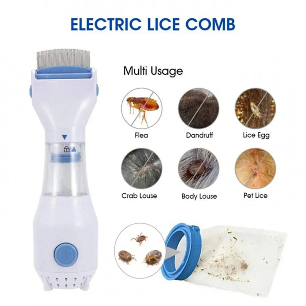 Electric Flea & Lice Removal Comb for Dogs & Cats — Gentle Pet Grooming & Deshedding Brush