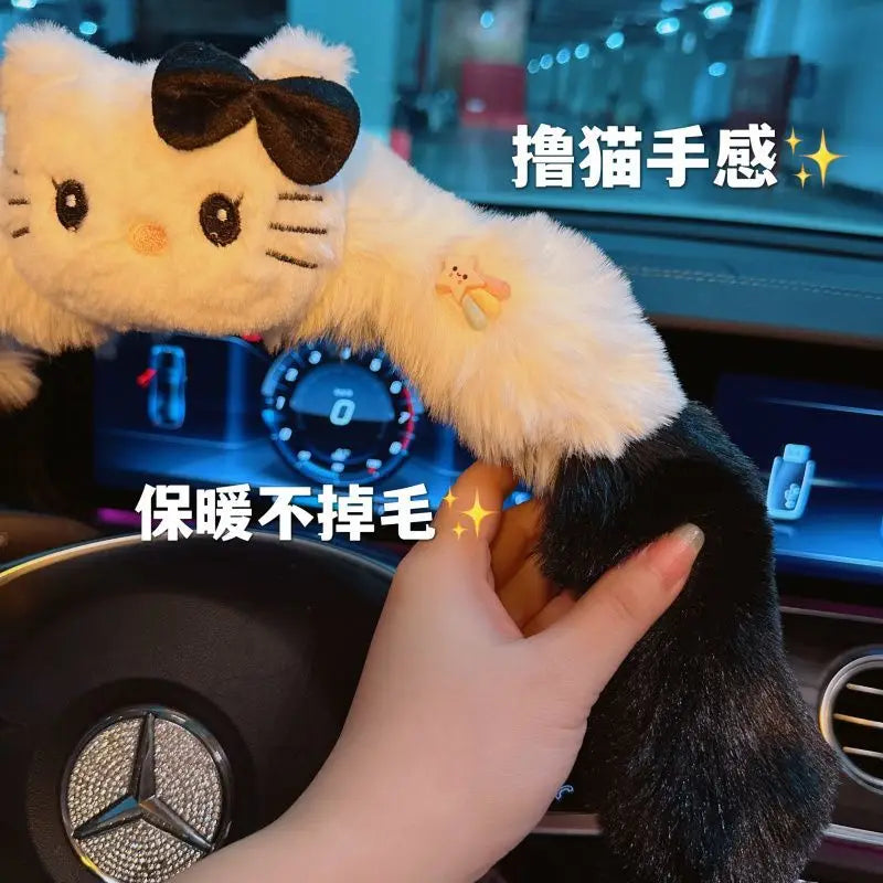 Kawaii Cat Plush Steering Wheel Cover – Winter Warm Soft Car Wheel Cover, Cute Interior Accessory