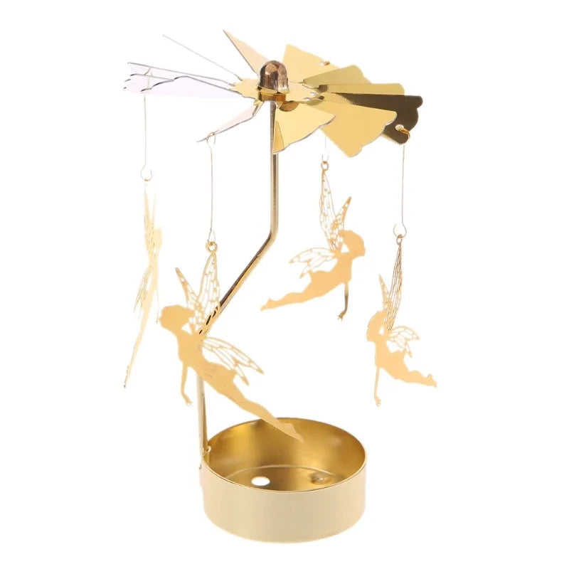 Gold Metal Rotating Tealight Candle Holder - Tabletop Spinner for Wedding Christmas Dinner Party Decoration Gift