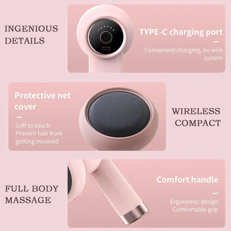 Wireless Handheld Massage Gun – Portable Rechargeable Percussion Massager for Neck, Shoulder, Back & Waist (Pink/White)