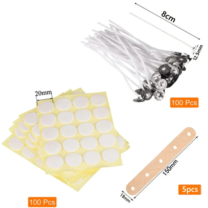 100-Pack Pre-Waxed Cotton Candle Wicks with Metal Sustainer Tabs — 2.5–20 cm (1–7.9 in) Smokeless DIY Candle Making
