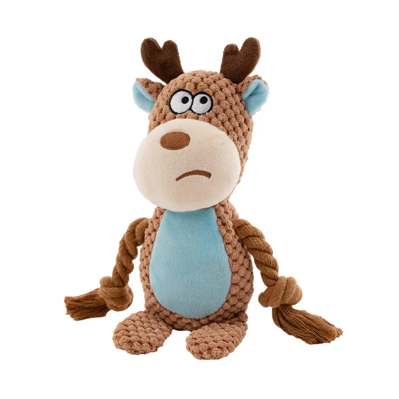Indestructible Plush Squeaky Dog Chew Toy - Bite-Resistant Puppy Rattle for Small & Medium Dogs (7.5 x 3 in / 19 x 8 cm) - Assorted Animal Designs
