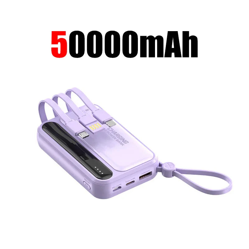 Mini Magnetic 10,000mAh Power Bank, Fast Charging Portable Charger with Built-In Cables, LED Display & Lanyard