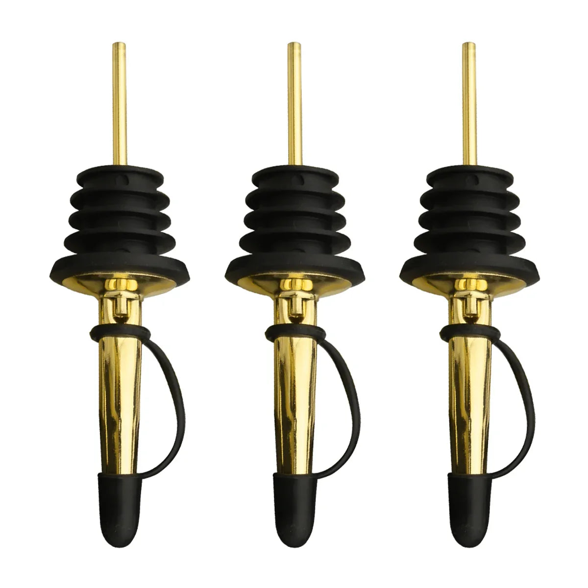 3-Pack Stainless Steel Bottle Pourer Spouts with Stoppers - Wine & Olive Oil Dispenser
