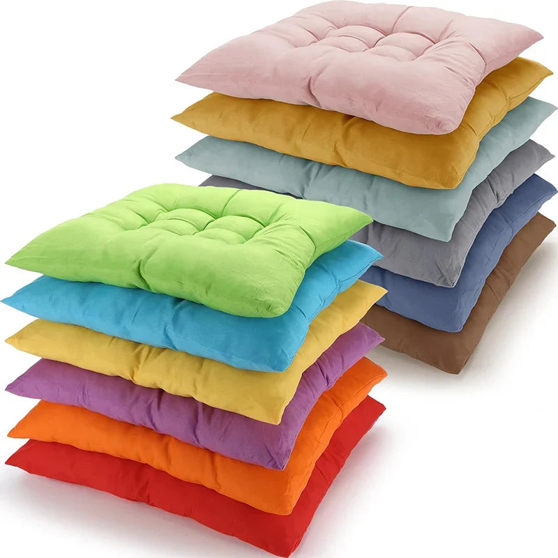 Tie-On Rectangle Dining Chair Seat Cushion - Thick Polyester Cotton Pad for Dining, Floor & Meditation