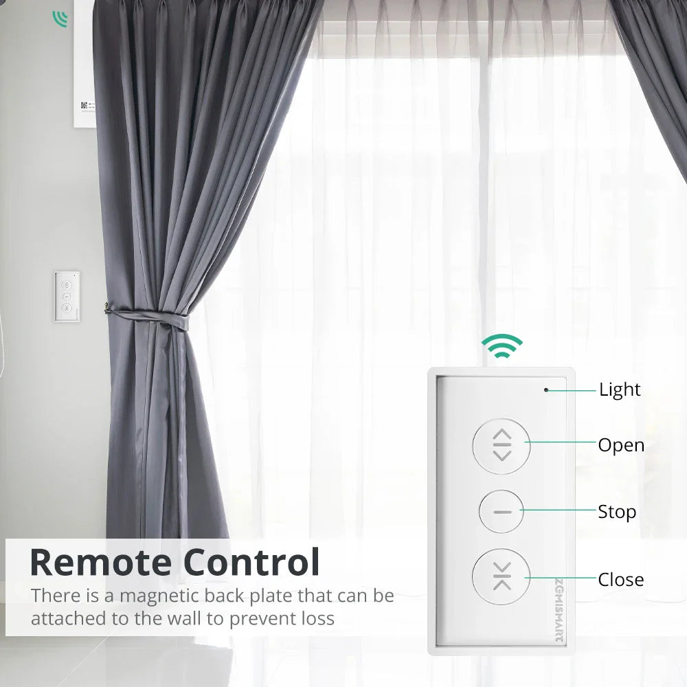 Matter & Thread Smart Curtain Motor — App Control for Google Home, SmartThings & Siri | RF Remote, Automatic Curtain System