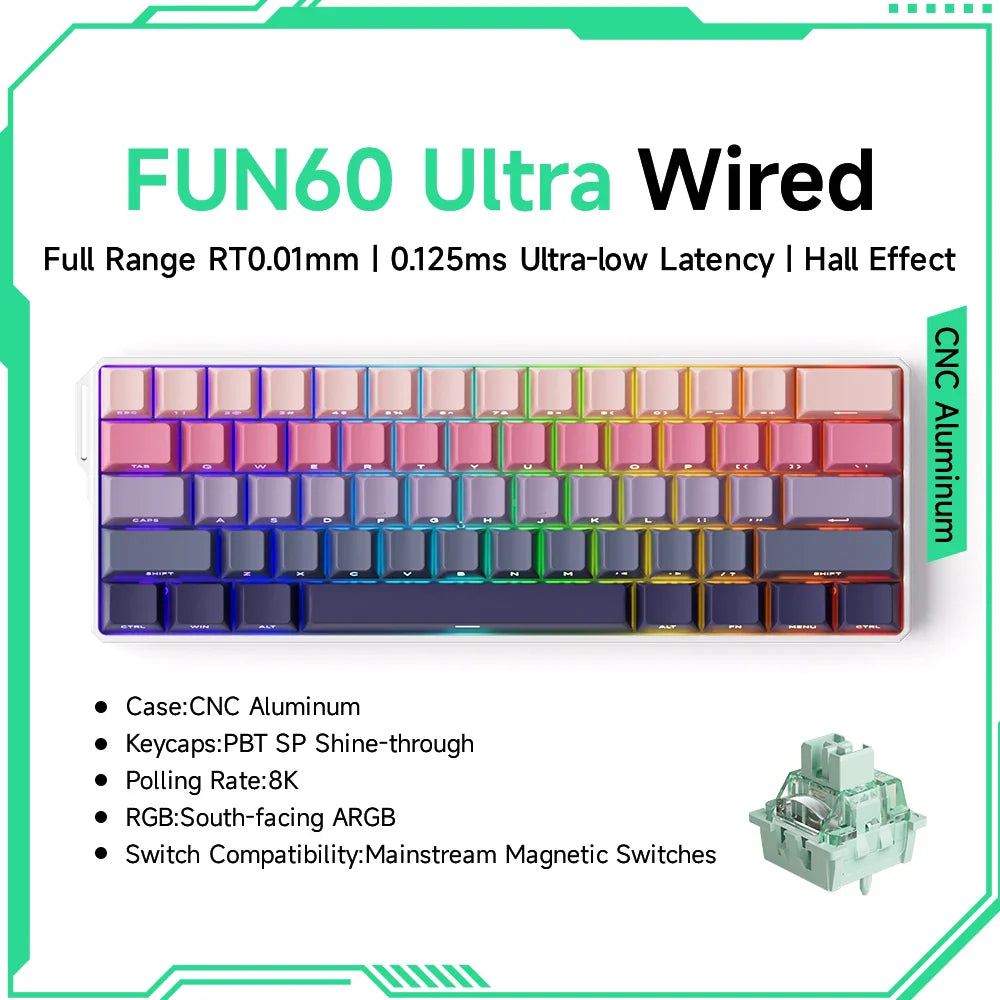 60% Magnetic Hot-Swappable Mechanical Keyboard — Tri-Mode USB-C / Bluetooth 5.0 / 2.4GHz, PBT Doubleshot Keycaps & ARGB Lighting
