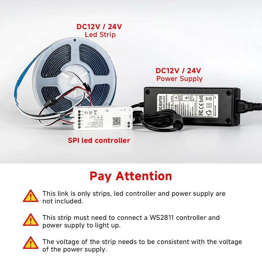 Pixel Addressable COB WS2811 LED Strip – 630/720 LEDs/m, 12mm High-Density RGB Dream Color, DC12/24V