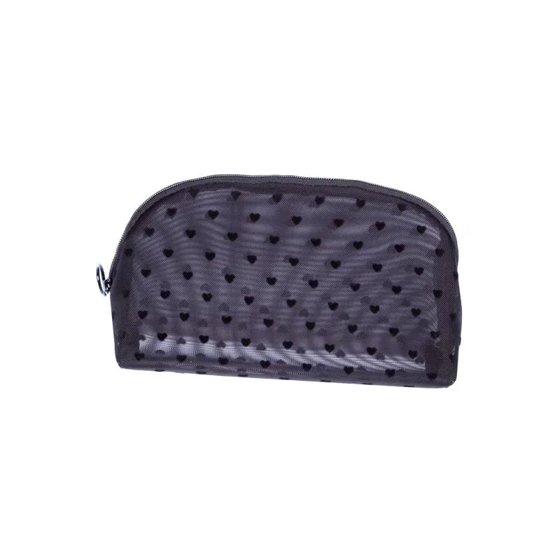 Heart-Shaped Mesh Cosmetic Bag - Zipper Toiletry Makeup Pouch for Women, Coin & Lipstick Organizer