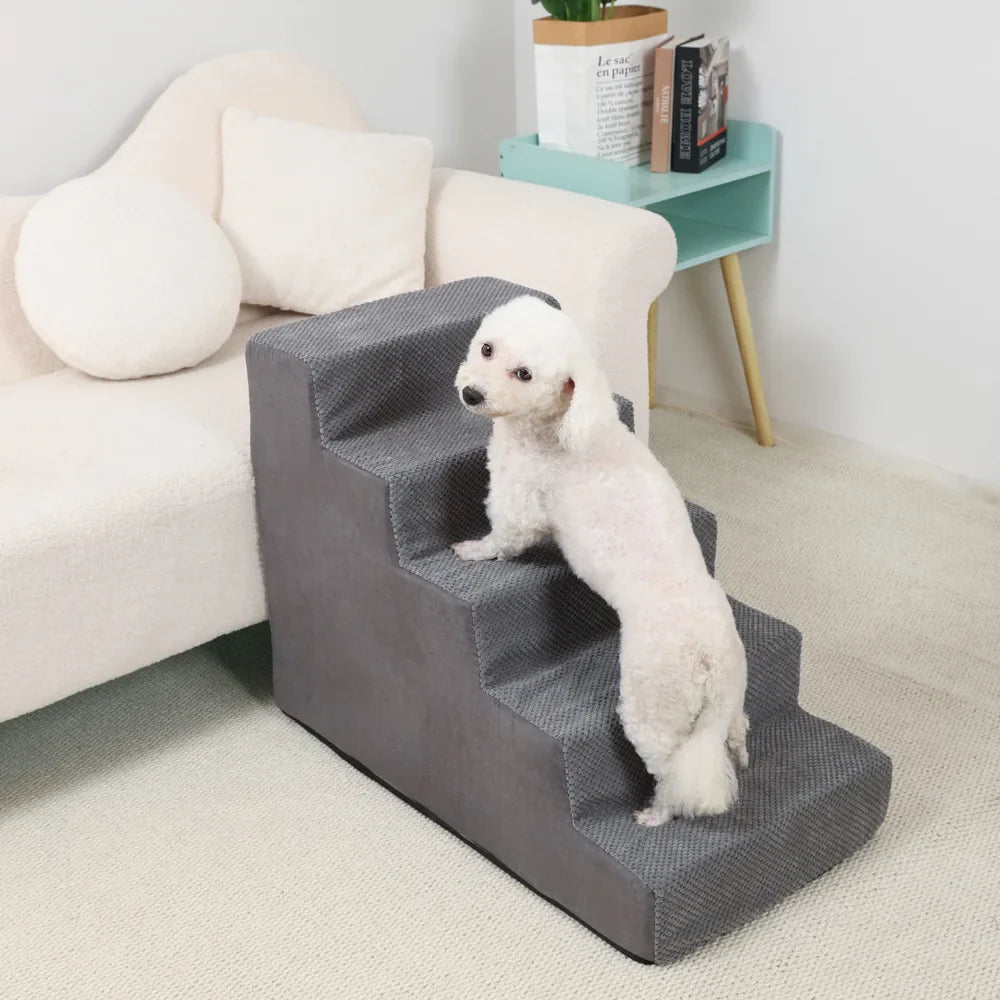 4-5-Step Memory Foam Dog & Cat Stairs with Removable Washable Cover – Pet Ramp Ladder