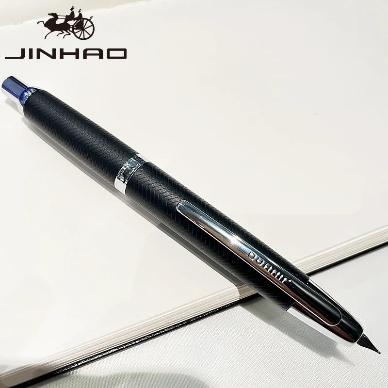 Push-Button Retractable Fountain Pen — Metal Body, Clip & Converter, EF/F Nib 0.5mm (0.02in) — Black/White