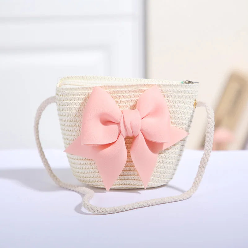 Girls Straw Floral Messenger Backpack with Zipper – Japan & Korean Style Kids Bag 12 x 14 cm (4.7 x 5.5 in)