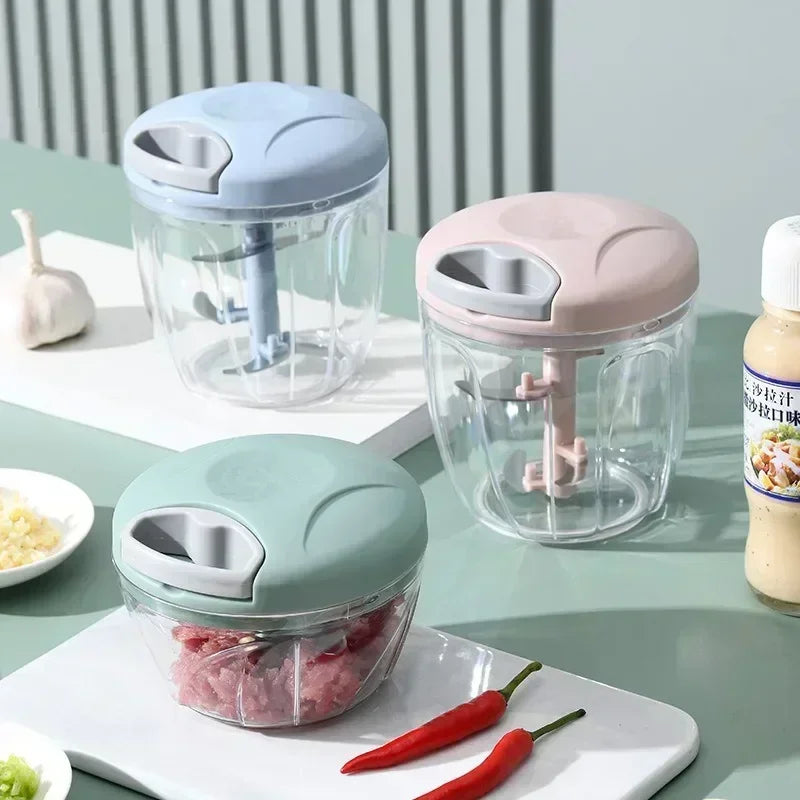 Manual Garlic Press Chopper 500ml/900ml Stainless Steel Blade Garlic Crusher & Onion Cutter