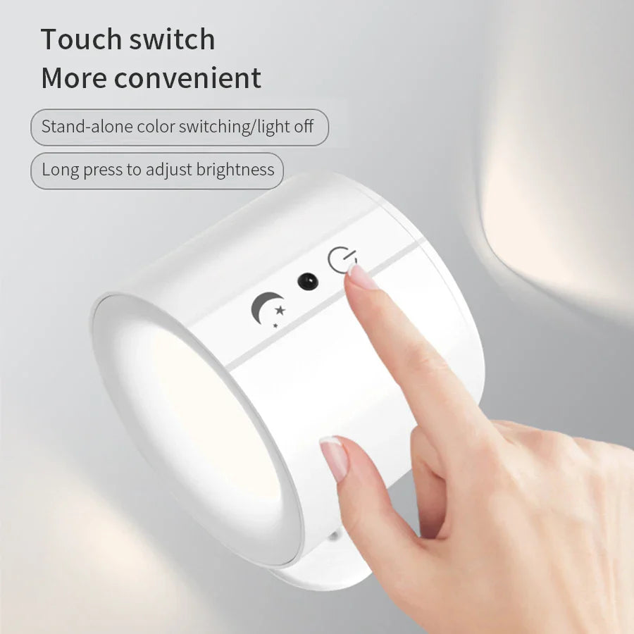 Magnetic Rechargeable LED Wall Sconce - Dual Head 360° Rotatable, 3-Color Touch & Remote Wall Lamp