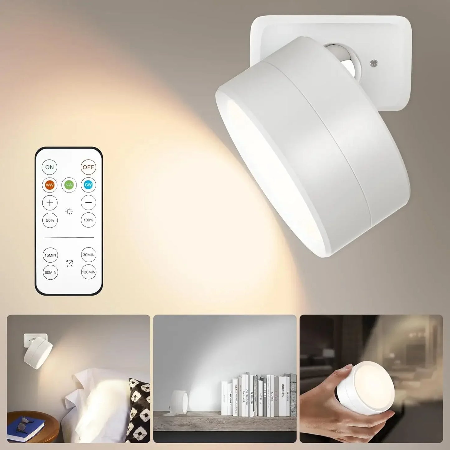 Rechargeable LED Magnetic Picture Light Dimmable 360° Rotating Touch Remote Wall Cabinet Night Lamp
